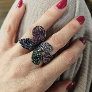 NEW Multicolor Crystalled Flower Ring + Ring Box